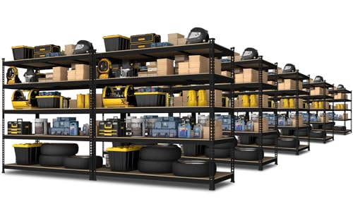 PrimeZone 48" x 24" x 72" Heavy Duty Storage Shelves, 5 Tier Adjustable Garage Storage Shelving, Metal Storage Utility Rack Shelf Unit for Warehouse Pantry Closet Kitchen, Black, 10 Pack