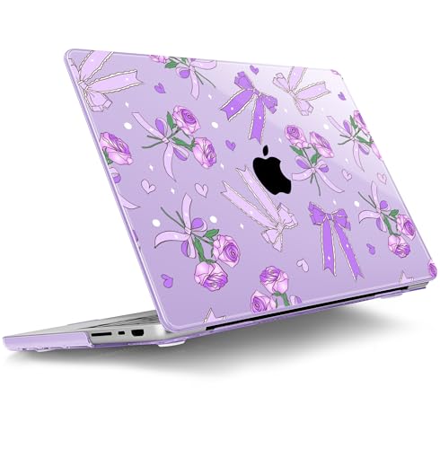 Tuiklol for MacBook Pro 14 Inch Case 2026 2025 2024 2023 2022 2021 Release M5/M4/M3/M2/M1 A2442 Pro/Max,Hard Shell Case with Screen Protector for Touch ID, Bow & Rose Purple by Tuiklol - Used condition - US$11.92