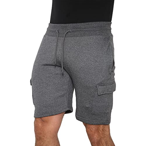 westAce Mens Sweat Summer Jogger Fleece Pique Jersey Jogging Shorts Zip Pocket S-XXL, Fleece Cargo - Charcoal, XL
