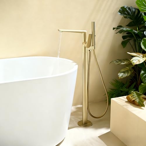 Mitigeur de baignoire sur pied en laiton brossé doré chic