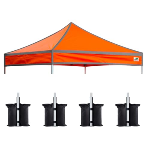 Image of Eurmax USA 10x10 Pop Up Canopy Replacement Top,Universal Instant Canopy Cover ONLY,Heavy Duty UPF 50+ UV Protection,Water & Wind Resistant Tarp,30+ Colors,Bonus 4 Sand Bags (Hi-Vision Orange)