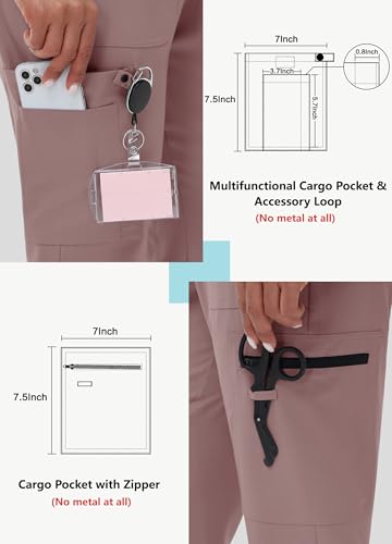 Image of MIVEI High Waisted Jogger Style Scrub Pants for Women - 8 Pockets Medical Bottoms Tapered Yoga Waistband Ribbed Ankle Cuffs