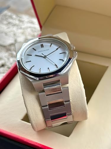 Image of AMERICANVIBER Dual Tone Stainless Steel Strap Men's Wrist Watches Classic Minimalist Bar Scale Dial Analog Wrist Watch for Men
