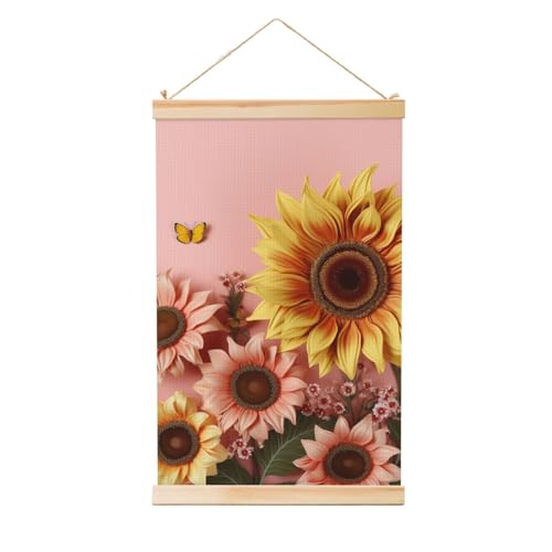 Grand tournesol tableau vintage en toile pour égayer un salon et habiller les murs