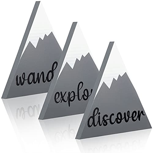 3 Pieces Standing Wooden Mountain Decor Wander Explore Discover Wood Sign Woodland Adventure Table Sign Wooden Mountain Shaped Decor Inspirational Wooden Nursery Decor for Office Store Table Decor