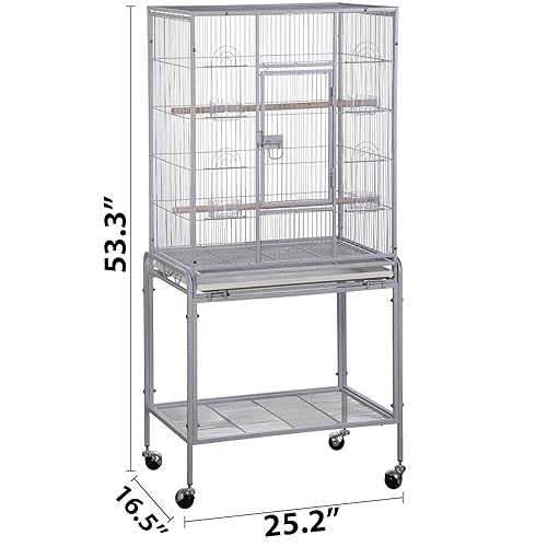 ZENY-53-Inch-Bird-Flight-Cage-Wrought-Iron-Standing-Large-with-Rolling-Stand-for-Cockatiels-Pet-Parrot-Parakeet-Lovebird-Canary-Finch-White