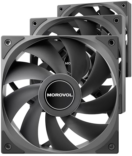 MOROVOL Case Fan, 3-Pack 120mm 4-Pin PWM Quiet Computer Fan,