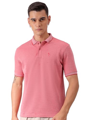 Image of The Indian Garage Co Men Regular Fit Textured Polo Neck Half Sleeves Tshirt