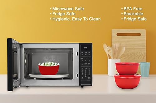 Image of Microwave Safe Stainless Steel Food Storage Container with Lid | Euro Mixing Bowl Set for Kitchen | 500ml, 800ml, 1250ml | Pack of 3 | Leak-Proof (Classic Red Plain 3)