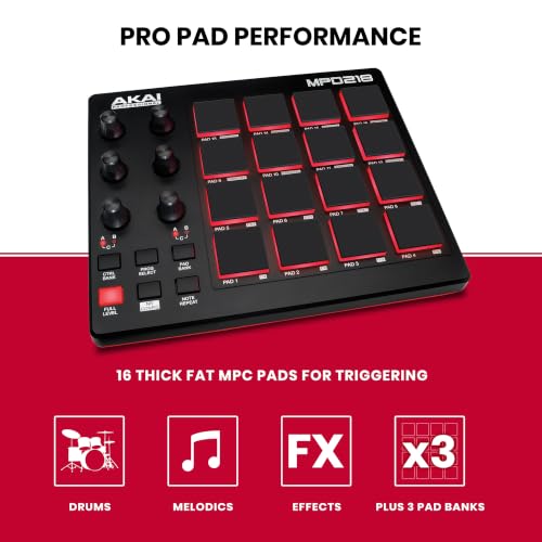 Image of Akai Professional MPD218 - USB MIDI Controller with 16 MPC Drum Pads, 6 Assignable Knobs, Note Repeat and Full Level Buttons and Production Software