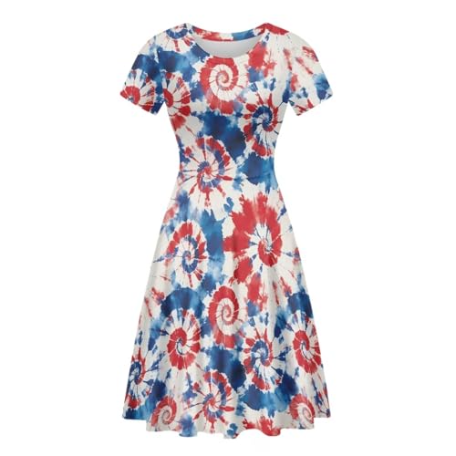 Image of HUGS IDEA Womens Puffy Swing Midi Dress Round Neck Short Sleeve Party A-Line Dresses