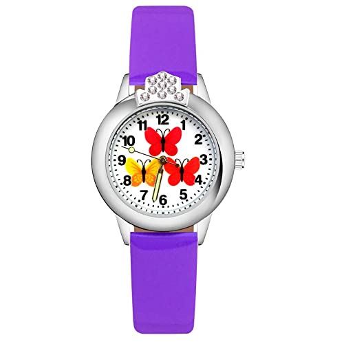 Reloj de niña Dibujos Animados Bonita Mariposa Estilo de Cristal Relojes Chica Estudiante Correa de Cuero de Cuarzo Reloj de Pulsera Reloj Relojes para niñas (Color : Sky Blue)