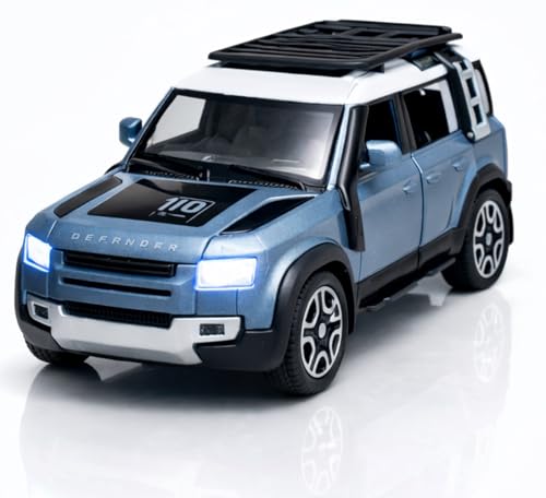 Image of 1:32 Scale Defender Toy Car Die-Cast SUV Toy Car - Pull Back Alloy Model with Lights, Sounds & Opening Doors - Metal Off-Road Vehicle for Boys, Kids, Collectors (Blue)
