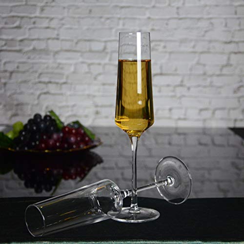 Cystone Taças de champanhe de cristal - conjunto de flautas de champanhe de haste longa de 2, soprad