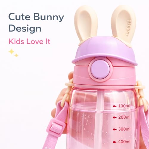 Image of Vasukie Kids Water Bottle for School 550ml | Spill-Proof Sipper Bottle for Boys & Girls | BPA-Free, Durable & Leakproof Water Bottle for School & Play (Rabbit Bottle)