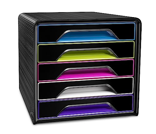 CEP Bloc de classement Module Organisateur 5 tiroirs Rangement documents Bureau Smoove Gloss Noir Multicolore Subtil