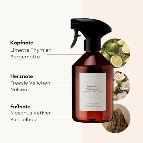 BOHORIA® Raumspray Bergamotte & Zedernholz - Hotel Scents Air Spray 500 ml – Raumduft für Boutique Hotel Feeling – Home Perfume Lufterfrischer holzig & warm (Bergamot & Cedarwood)