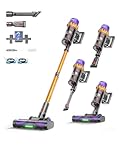 AlloyMove Akku Staubsauger, 50000Pa/550W/80Mins Staubsauger Kabellos mit LED Display und Anti Tangle Bürste, 7-stufiges Filtersystem, Für Tierhaare Hartböden Teppich A05