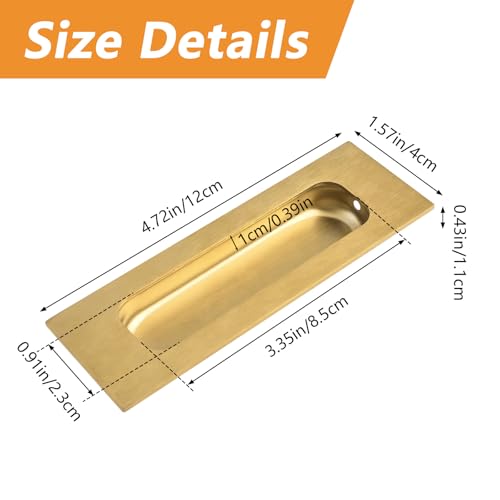 Image of MOROBOR 2pcs Rectangular Brushed Gold Flush Pulls Recessed Finger Pulls, 4.7 Inch Length Sliding Door Handles, Stainless Steel Cabinet Pulls for Wardrobe Drawer Pulls