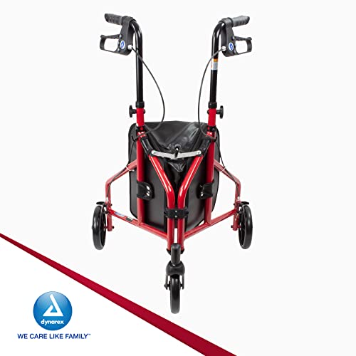Dynarex Dynago Zoom Rollator Is Foldable, Lightweight, And Travel Friendly, This 3-Wheel Rolling Walker Has A 250 Lb. Weight Capacity, Includes A Large, Removable Storage Pouch, Red Frame, 1 Rollator #TOP7