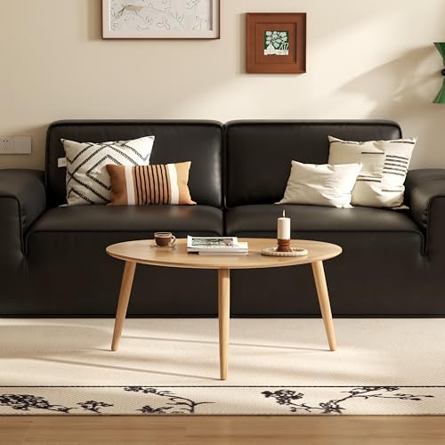 Vadisun Small Oval Coffee Table, 33.5' Mid Century Modern Coffee Table for Living Room, 100% Solid Oak Wood Side Table, Center Table (Original Wood Color, 33.46''Wx22.83''Dx15.74''H)