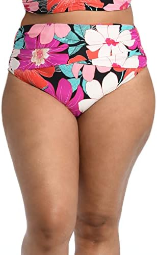 La Blanca Women's Banded Mid Waist Pant Bikini Swimsuit Bottom, Multi//in Full Bloom, 10