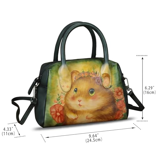 Image of Genuine Leather Handbag for Women Hand Painted Top Handle Purse Retro Handmade Satchel Vintage Crossbody Hobo Bag