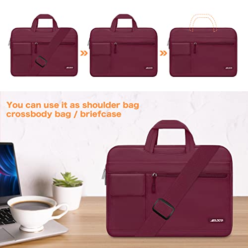 Mosiso Laptop Shoulder Bag Compatible With Macbook Air/Pro,13-13.3 Inch Notebook,Compatible With Macbook Pro 14 Inch 2023-2021 A2779 M2 A2442 M1,Polyester Flapover Briefcase Sleeve Case, Wine Red #TOP3