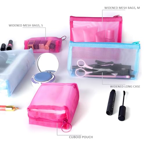 Image of Patu Zipper Mesh Bags, Beauty Makeup Cosmetic Accessories Organizer, Travel Toiletry Kit Set Storage Pouch, Multicolor, M, Widened, Assorted (5 pcs), Casual
