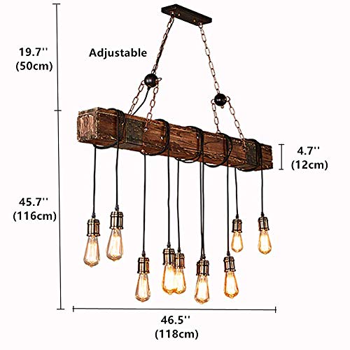 Ladiqi 10-Lights Wooden Island Chandelier Retro Rustic Pendant Lighting Lamp Multiple Adjustable Hanging Ceiling Linear Light Fixtures For Kitchen Island Living Room Bar #TOP4