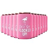 Let's Get Flocked UP!, Set of 12 Pink and White Can Coolers Cups, Flamingo Can Coolers Perfect Flami