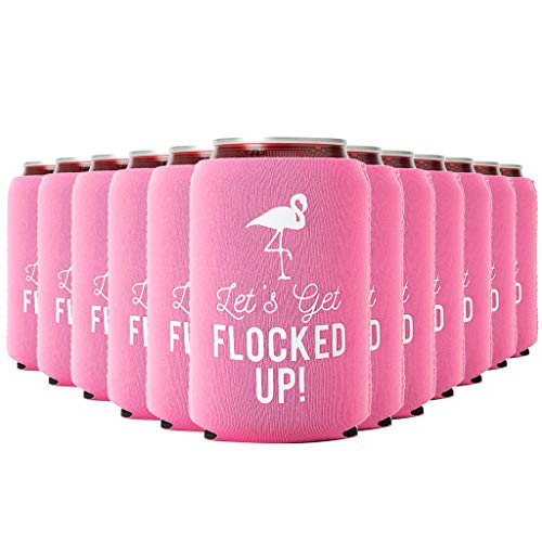 Let's Get Flocked Up!, Set Of 12 Pink And White Can Coolers Cups, Flamingo Can Coolers Perfect Flamingo Party Supplies, Bachelorette Party, And Bridal Showers #TOP8