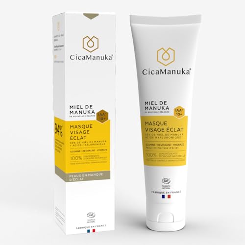 CICAMANUKA – Maschera viso splendente al 50% di miele di Manuka IAA10+ e acido ialuronico – Illumina, rivitalizza, idrata – Cura per le pelli sensibili – Tubo da 100 ml