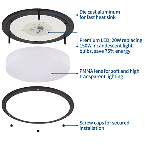 Dakason 2Pack Led Flush Mount Ceiling Light Fixture, 13” 20W On/Off Switch To Select 3000K/4000K/5000K, Dimmable Ceiling Lamp For Kitchen, Living Room, Hallway, Oil Rubbed Bronze #TOP2