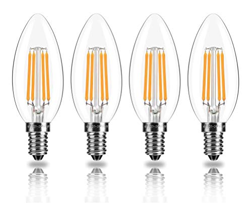 TopLeder E14 LED Candle Bulbs, C35 Dimmable Warm White 2700K 4W LED Filament Bulbs 40W Incandescent Equivalent