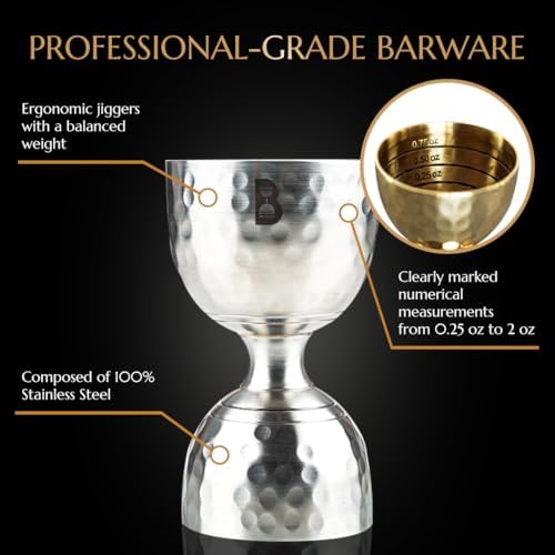 Hammered Bell Jigger by Bull In China - Premium Stainless Steel with 0.25oz to 2oz Measures for Cocktails, Bars & Bartenders - Thumbnail 3
