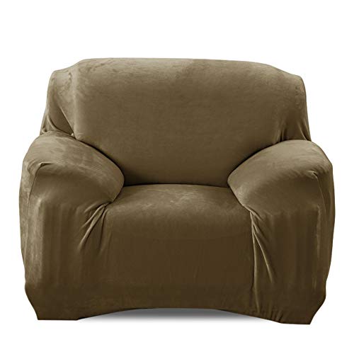 VanderHOME Sofabezug 1 Sitzer Stretch Sofaschutz Elastische Sofabezüge Korallenvlies Sofa Überzug Antirutsch Sofaüberwürfe für Wohnzimmer Hund Haustier (1 Sitzer, Gelbgrün) Cover