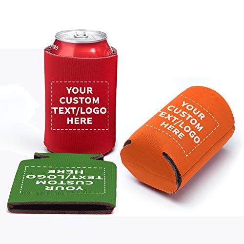 Image of Personalized Assorted Collapsible Can Coolers Set of 10 /50 /100 by DISCOUNT PROMOS, Custom Bulk Pack - Keeps Your Drink Cold, Great for Beer, Soda and other Beverages - Assorted