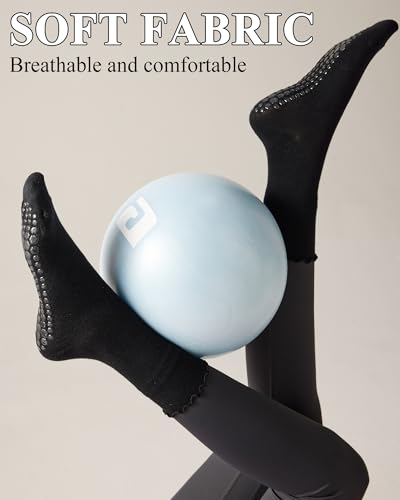 REACH STAR 4 Pairs Pilates Socks with Grips Non Slip Ruffle Yoga Grip Socks for Women4