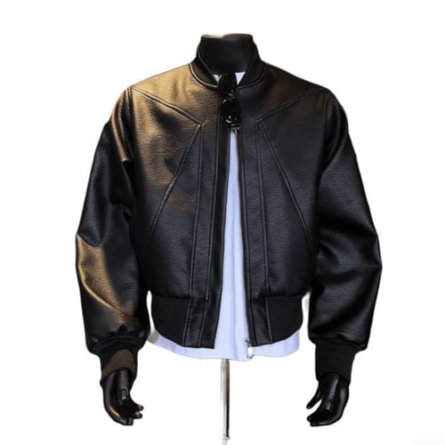 Veste de motard punk homme marron : simili cuir coupe-vent à col montant