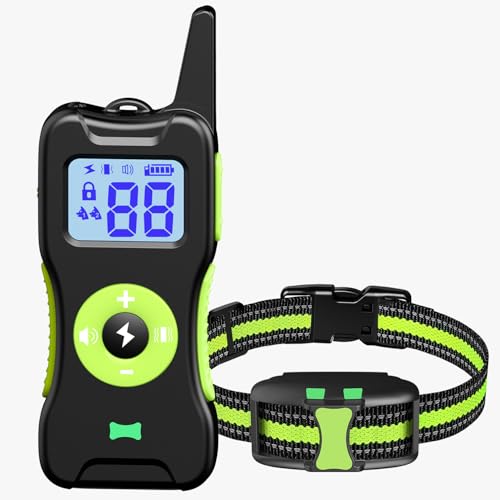 Collier de Dressage pour Chiens, Collier Electrique Chien avec Télécommande 3 Mode de Formation Bip Vibration Choc, Portée de 500m, IP67 Étanche avec Verrouillage de Sécurité pour Chiens, Vert Herbe
