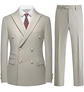 KUDMOL Suit for Men Solid Double Breasted 2 Piece Tuxedo Set Regular Fit Peak Lapels Jacket and P...