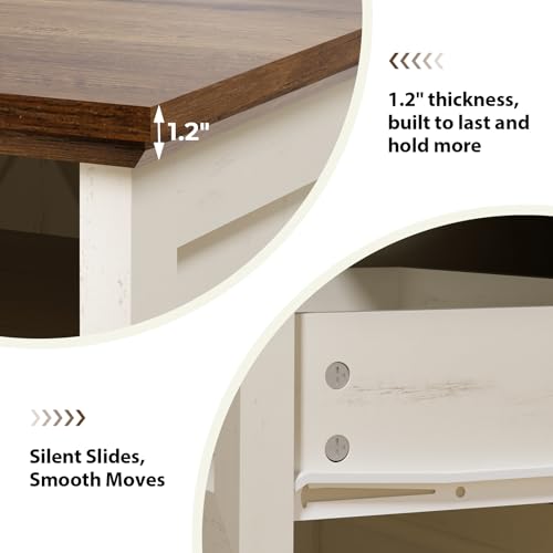 Image of HOMMPA 24'' Farmhouse Nightstand with Charging Station, Bedside Tables with AC Outlets & USB Port, 2 Drawers Side Table End Table with Open Shelf, Rustic Wood Night Stand for Bedroom, Rustic White