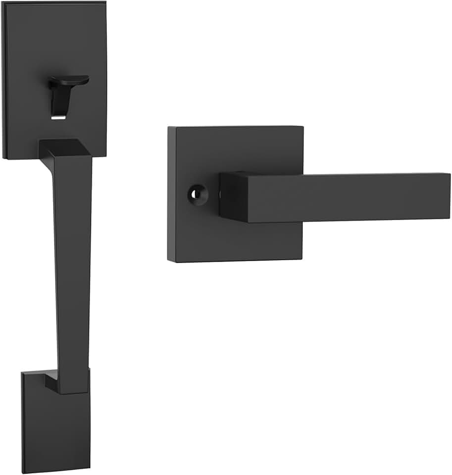 HOSOM Matte Black Front Door Handle No Lock Exterior Door Handle Set with Reversible Lever, Entry Door Handleset for Right &amp; Left-Handed Doors