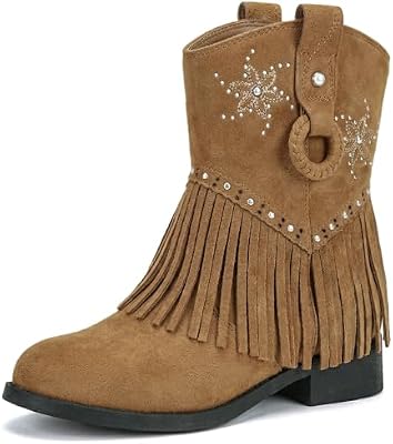 Choiran Fringe Cowgirl Boots for Girls - Floral Suede Western Shoes for Little Kid, Big Kid, and Tod...