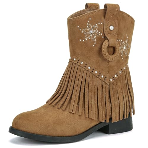 Choiran Fringe Cowgirl Boots for Girls - Floral Suede Western Shoes for Little Kid, Big Kid, and Toddlers