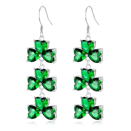 St Patricks Day Earrings Irish Shamrock Earrings for Women Long Green Rhinestone Dangle Drop Earring for Irish Festival