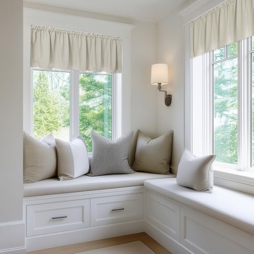 Image of FMFUNCTEX 100% Blackout Valance Curtains for Bedroom, Cream Textured Kitchen Window Curtains 18 Inch Length Thermal Insulated Curtains for Living Room, Rod Pocket Drapes Room Darkening 1 Panel
