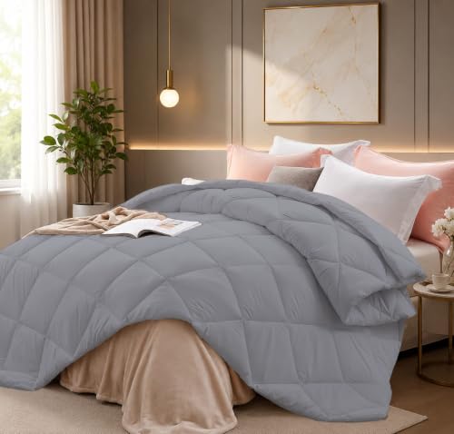 Image of Super Comfort Microfiber 400 GSM Double Bed Comforter for Heavy Winter Blanket Quilt Diamond Stitch (90 inch x 100 inch Inches /228cm x 254cm) - Comforter Double Bed|Silver