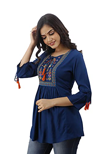 Image of DMP FASHION Women's Rayon Classic Heavy Embroidery Top with Beautifull Tassels at Front and on Both Sleeves